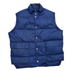 Vintage L.L. Bean Men's L Goose Down Puffer Vest Made in USA - Blue Button Snap